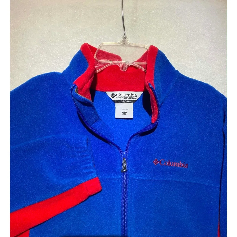 Columbia Mens Blue Red Colorblock Full Zip Fleece Jacket XM6925 Large